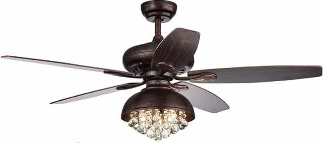 52-Inch Speckled Bronze Hooded Crystal Chandelier Ceiling Fan