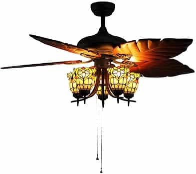Makenier Vintage Tiffany Style Stained Glass 5-Light Flowers Decorative Ceiling Fan with Light