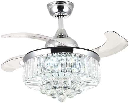 Moooni Dimmable Fandelier Crystal Ceiling Fans with Lights and Remote